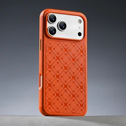Elegant Slim Leather Phone Case with Embossed Pattern - Lightweight and Protective Cover - iPhone 17 Pro (Orange)