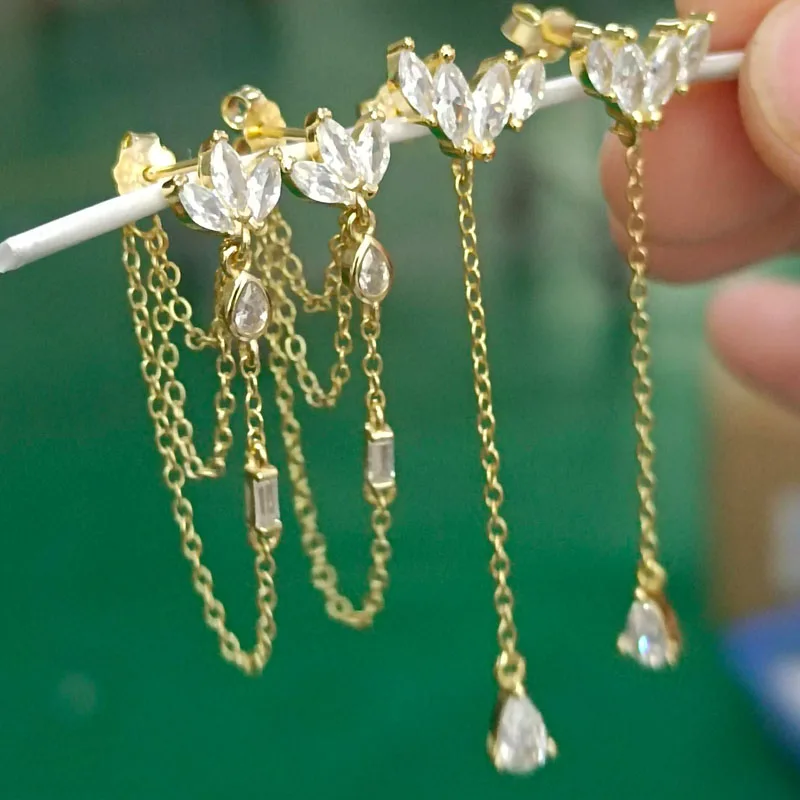 Aide 925 Sterling Silver Three Layers Chain Tassel Dangle Earrings With  Water Drop Zircon Charm For Women Elegant Long Earrings - AliExpress