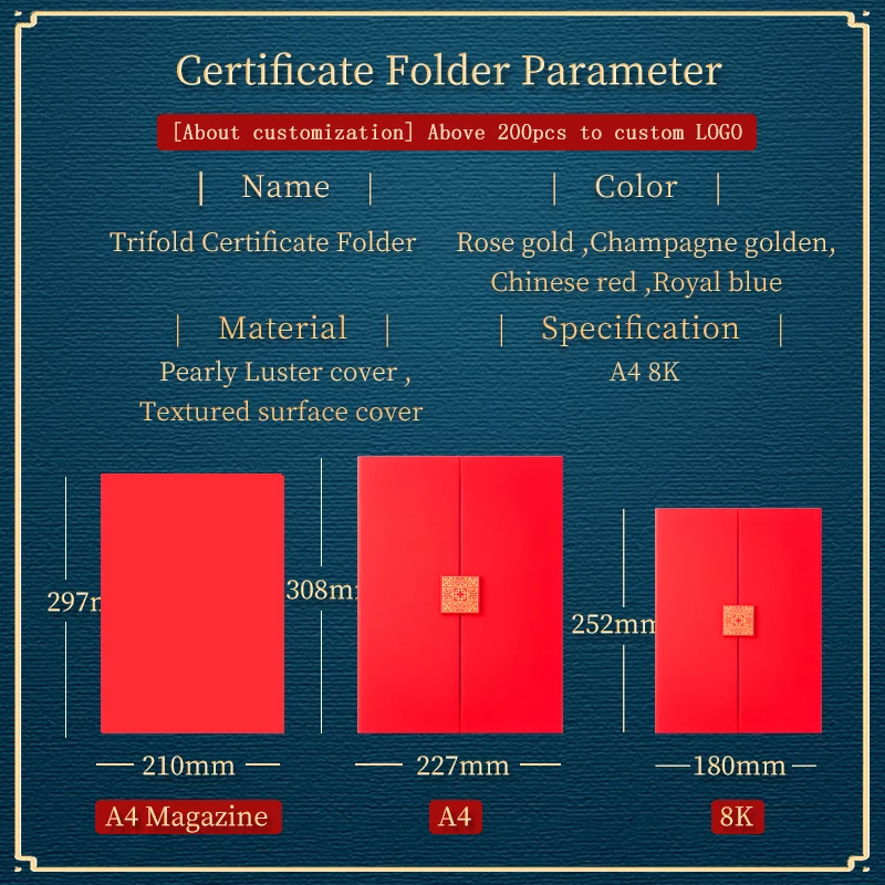 Ouro Trifold Certificado Capa com Botão Quadrado Reciclado Azul Papelão Pesado Pasta Personalizada a4 - Imagem 6