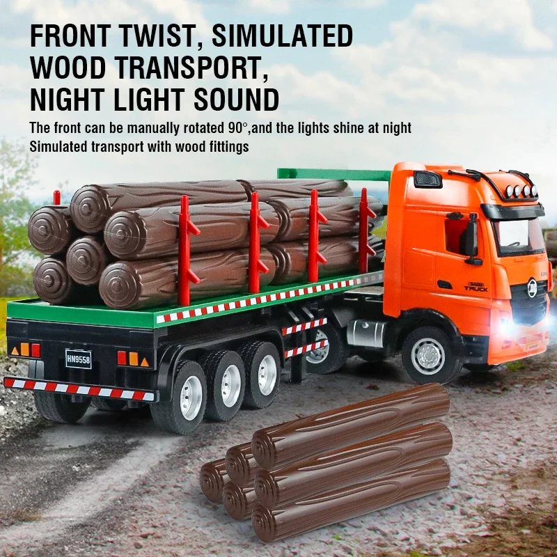 Huina Rc Truck Tractor 1313 1312 1:18 9Ch Alloy Remote Control Car Wood Transporter Light Sound Engineer Vehicle Christmas Gifts 3