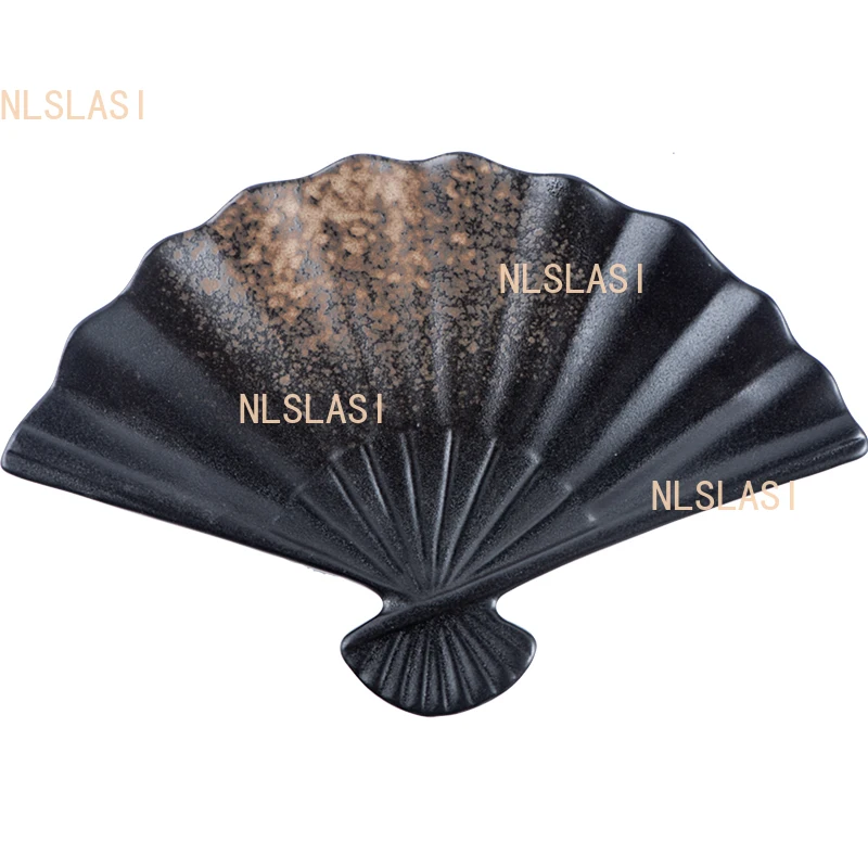 1pcs Ceramic Fan-shaped Disc Home Sushi Sashimi Fruit Plate Japanese Irregular Gradient Plate Color Glaze Japanese Dishes