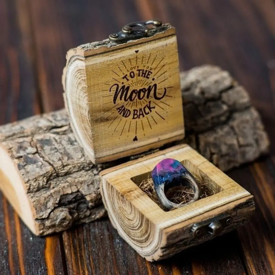 Customized Wood Ring Box Personality Creative Wooden Ring Jewelry Storage Case Exquisite Gift Decoration