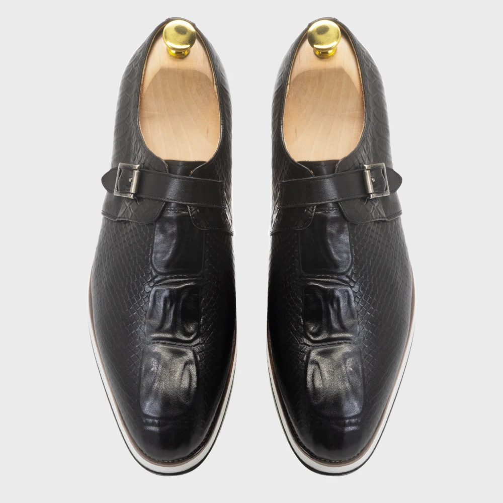 Mens Casual Shoes Genuine Leather Crocodile Pattern Classic Shoe for Men Leather Original Fashion Buckle Monk Strap Sneakers