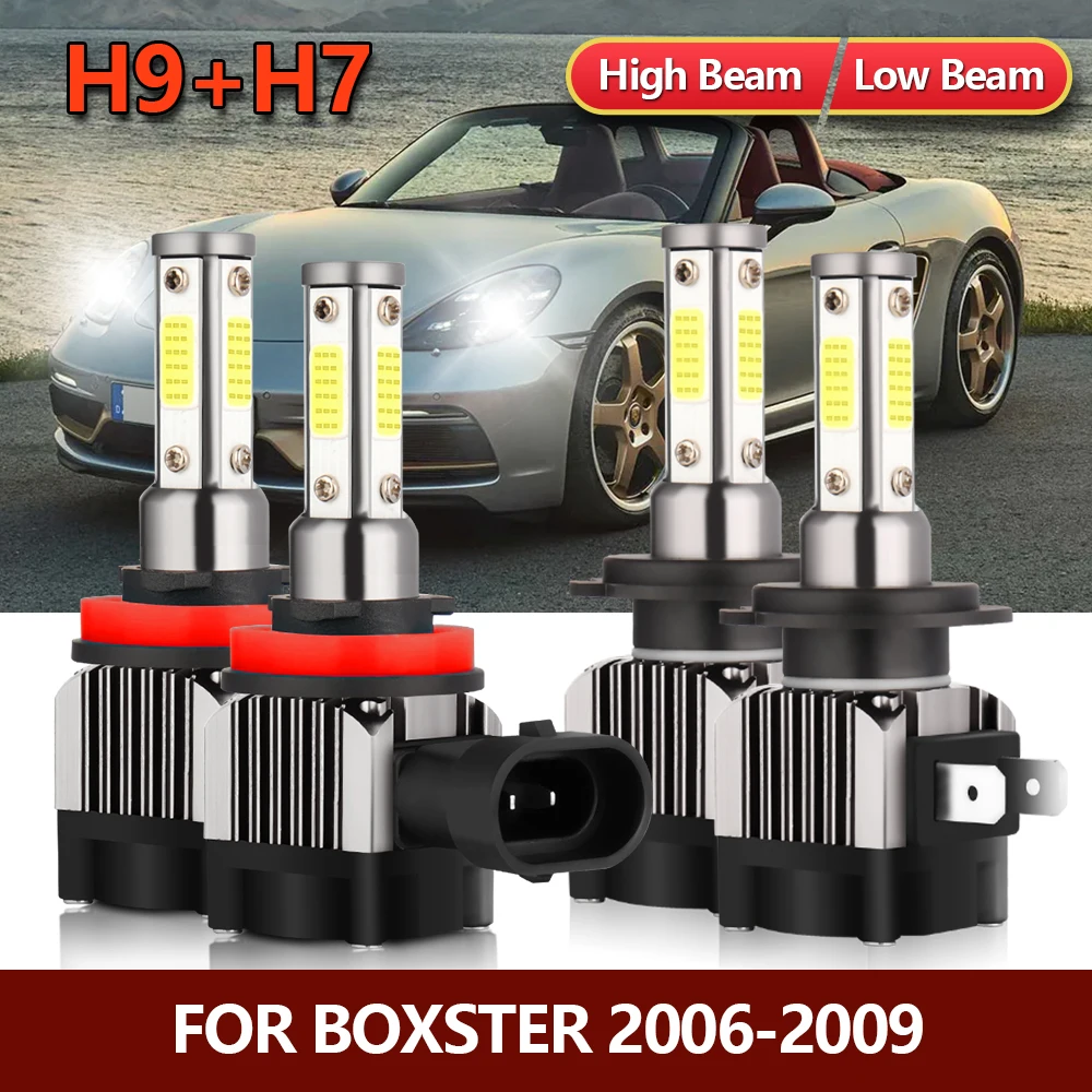 

4x LED Bulbs H7 H9 Headlight High Low Combo Kit Four-sides Lamps Direct Replace For Porsche Boxster 2006 2007 2008 2009