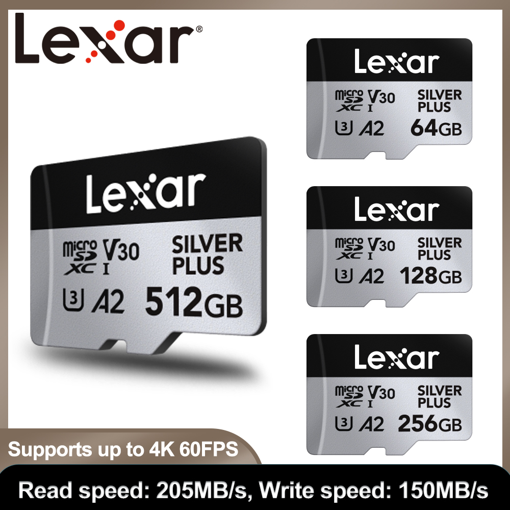 Lexar micro SD Card A2 V30 U3 4K MicroSD Memory Card Silver Plus 64GB 128GB 256GB Trans Flash Card For Steam Deck DJI Gopro GPD