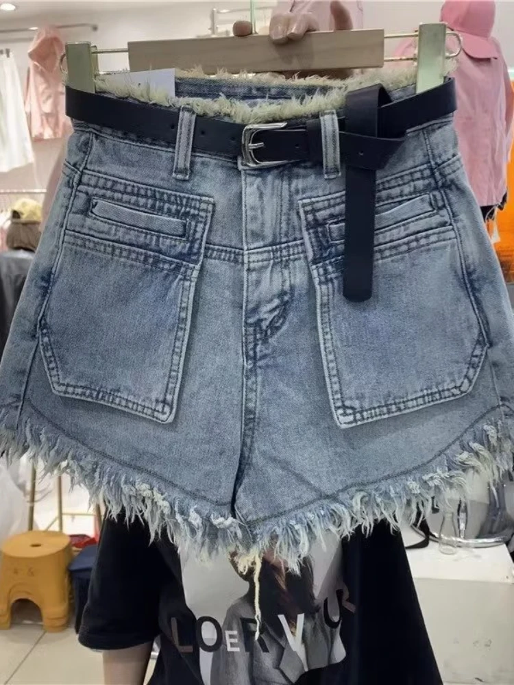 

FTLZZ New Summer Women Vintage High Waist Pockets Straight Denim Shorts Lady Fashion Casual Wide Leg Jean Shorts