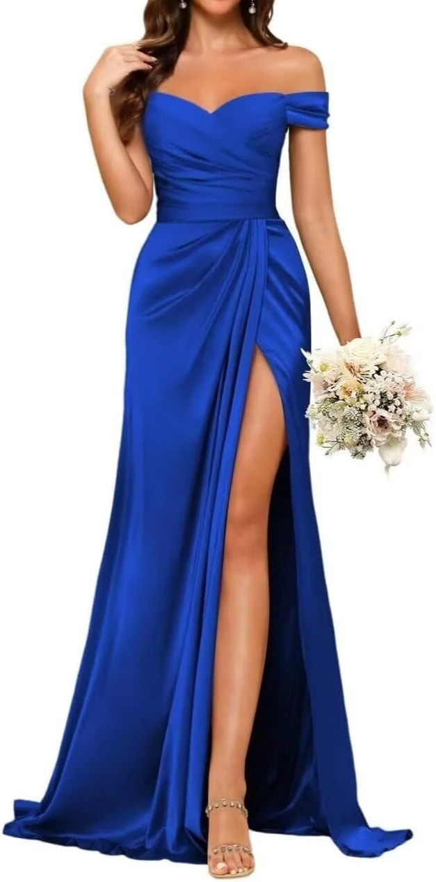 فساتين وصيفة الشرف طويلة من الساتان لحفلات الزفاف...