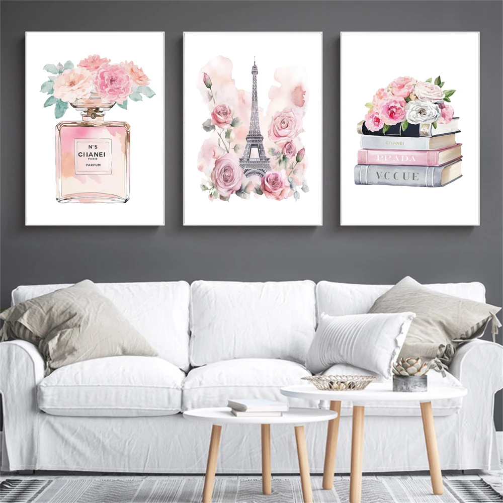 Luxury Fashion Poster Pink Perfume Print Fashion Wall Art Canvas Painting Print Chic Girly Art Bedroom Art Wall Decor