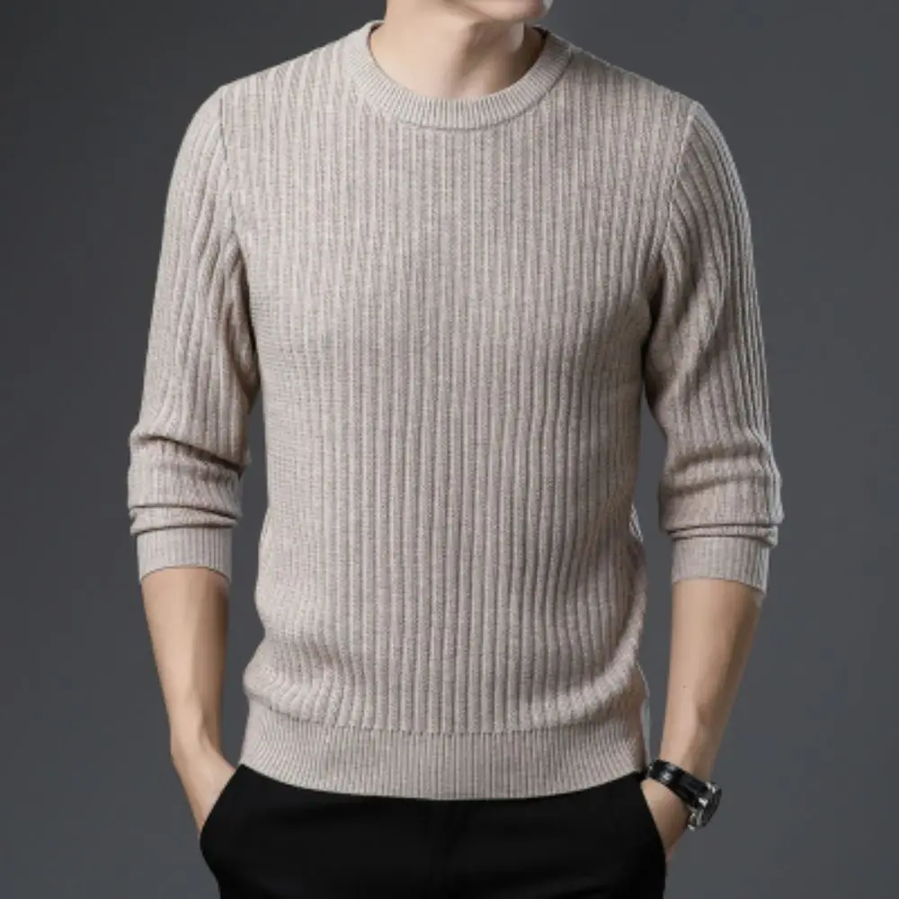 2023 Autumn New Fashion Men's Solid Round Neck Long Sleeve Pullover Sweater Casual Thickened Twisted Wool Sweater