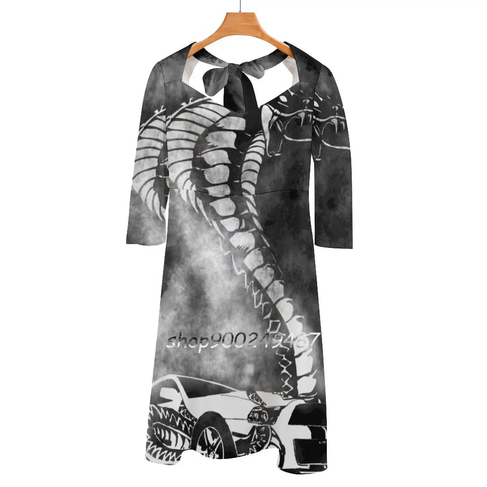 

The Effect Flare Dress Square Neck Dress Elegant Female Fashion Printed Dress Snake Nature Smoke Grunge Punk N Roll Garage