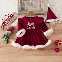 Ceeniu My First Christmas Baby Dresses Red Velvet Santa Letter "Baby" Romper Dresses For Girls Bodsyuit New Year Newborn Costume 1