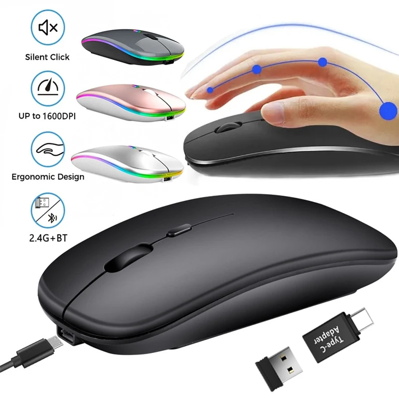 Rechargeable Wireless Mouse Bluetooth-compatible 2.4GHz Dual Modes Computer Mice with Nano Receiver for PC Laptop Macbook Best Sellers In Computer, Office & Education