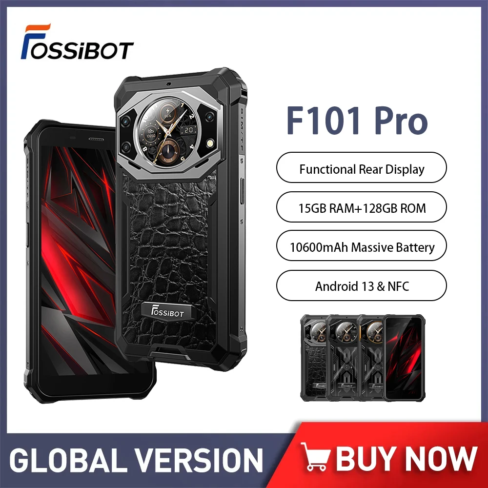 FOSSIBOT F101 Pro Outdoor Rugged Smartphone Android 13-10600 mAh Battery  Mobile Phone Unlocked,15 (8+7) GB RAM + 128GB ROM, 24MP Camera, 5.45 Inch  HD+