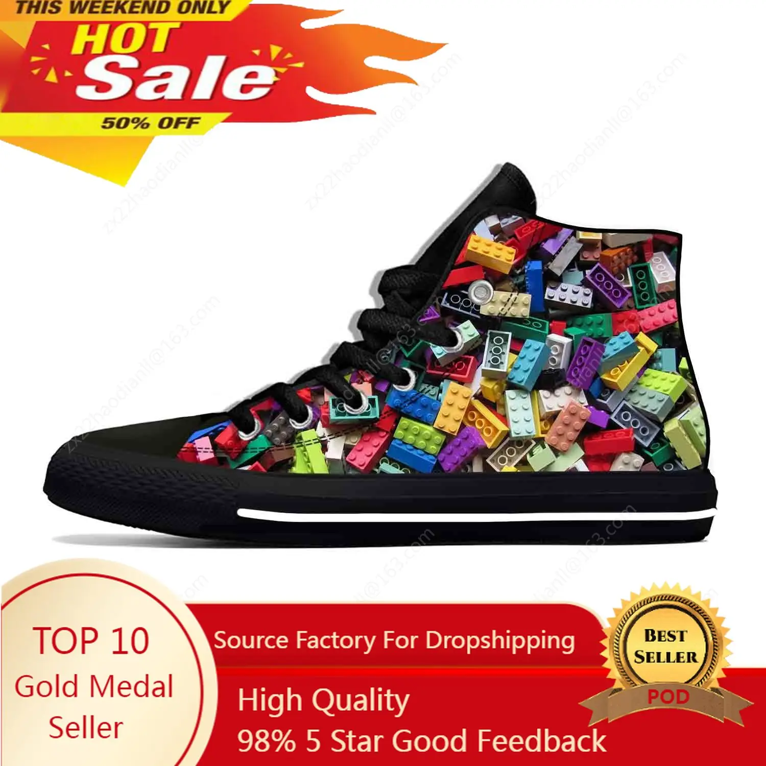 Building Toys Toy Block Bricks Lightweight Cloth 3D Print Hot Fashion High Top Canvas Shoes Men Women Casual Breathable Sneakers