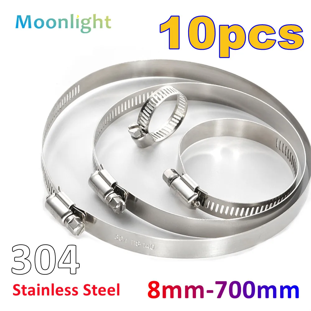 10pcs 8mm-700mm Pipe Hose Clamps Stainless Steel Hoop Clamp Automotive Car Fuel Pipe Tube Clip Hardware Spring Water Plumbing