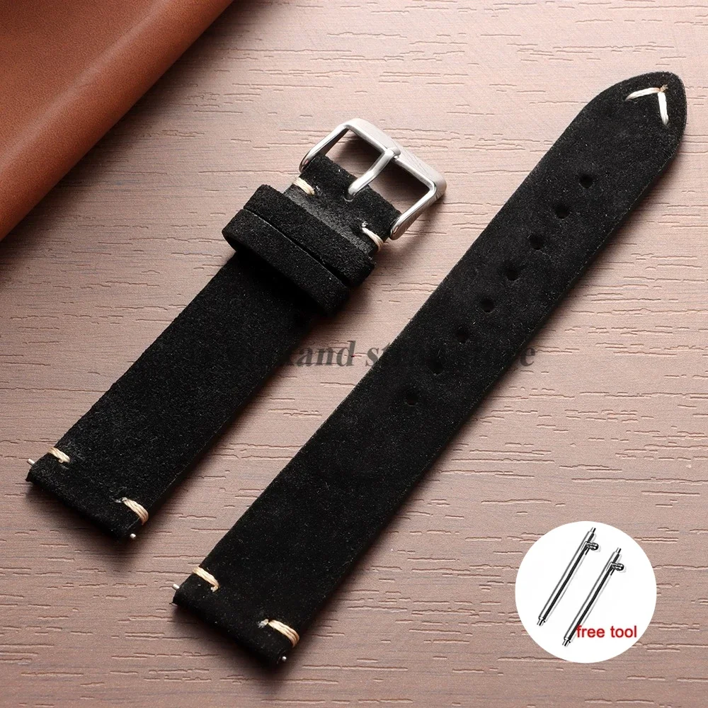 Genuine Leather Quick Release Watch Band with Soft Suede Strap - Calfskin Bracelet