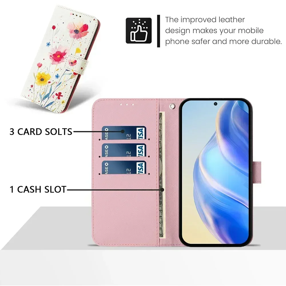 Cartoon Painted Leather Flip Wallet Phone Case with Card Slot Holder