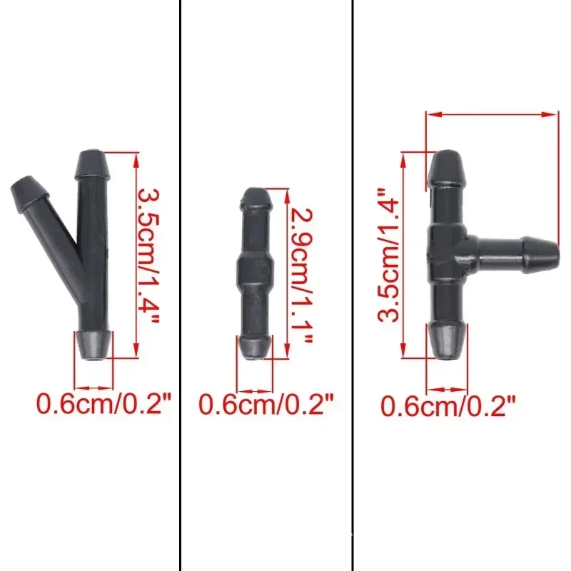 Windshield Washer Tube Connector Joiner T Piece Straight 3 Way Y Piece Air Fuel Water Gasoline Cleaner Washer Nozzle Hose 18Pcs 5