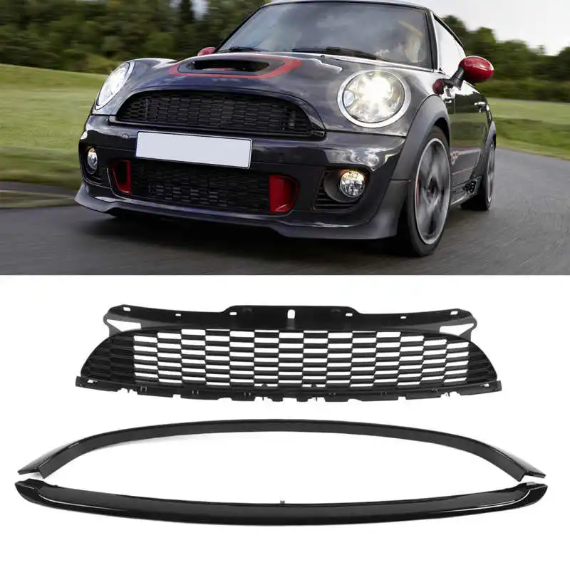 3Pcs-Set-Glossy-Black-Car-Front-Hood-Molding-Grille-Surround-Cover-Trim ...