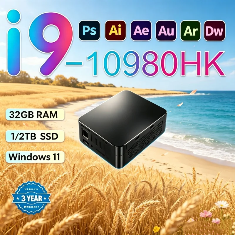 2026 반짝이는 이동형 미니 PC, 윈도우 11 프로, 코어 i9 10980HK, 램 1TB, SSD, WIFI 6, BT5.2, 4K HD, 테르세 게이밍 탑재