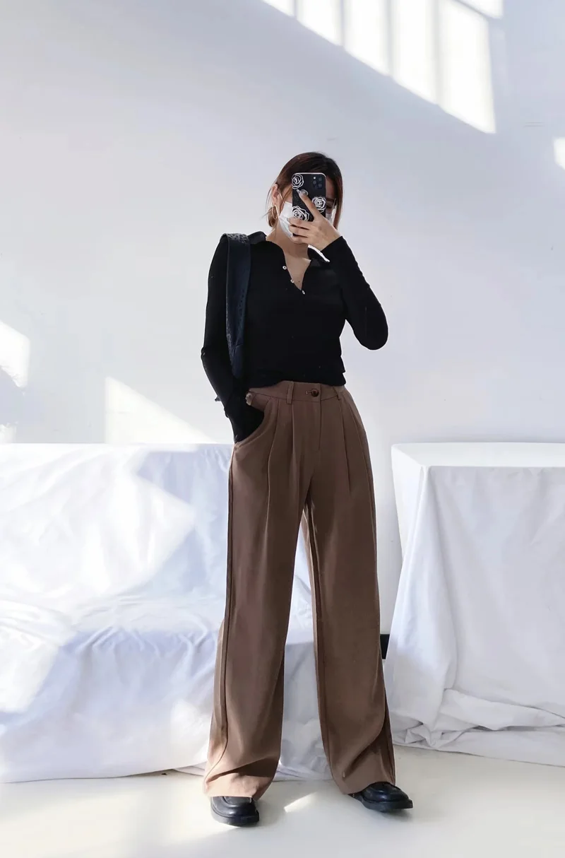 Women Slouchy Pleat Details Tailored Trouser