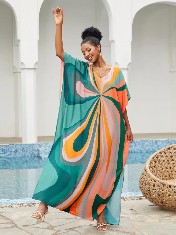 

Rainbow Beach Cover Ups Kaftans for Women Colorful Mermaid Maxi Dresses Summer Holiday Elegant Bathing Suits 2023 Hot Sales