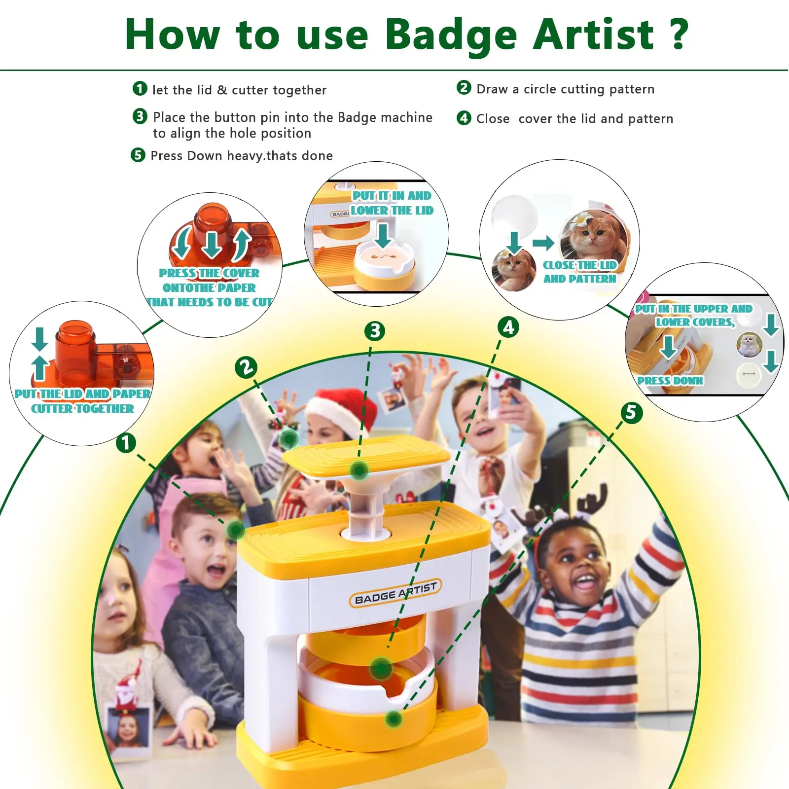 Badge Maker Machine with 48Pcs Button Parts