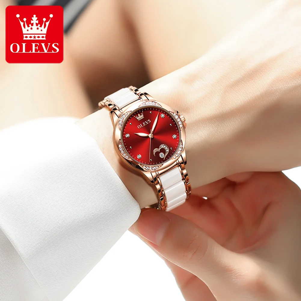OLEVS 6631 Woman Automatic Watch Luxury Date Mechanical Watch For Women Original Ceramic Steel Strap Deep Waterproof Wristwatch