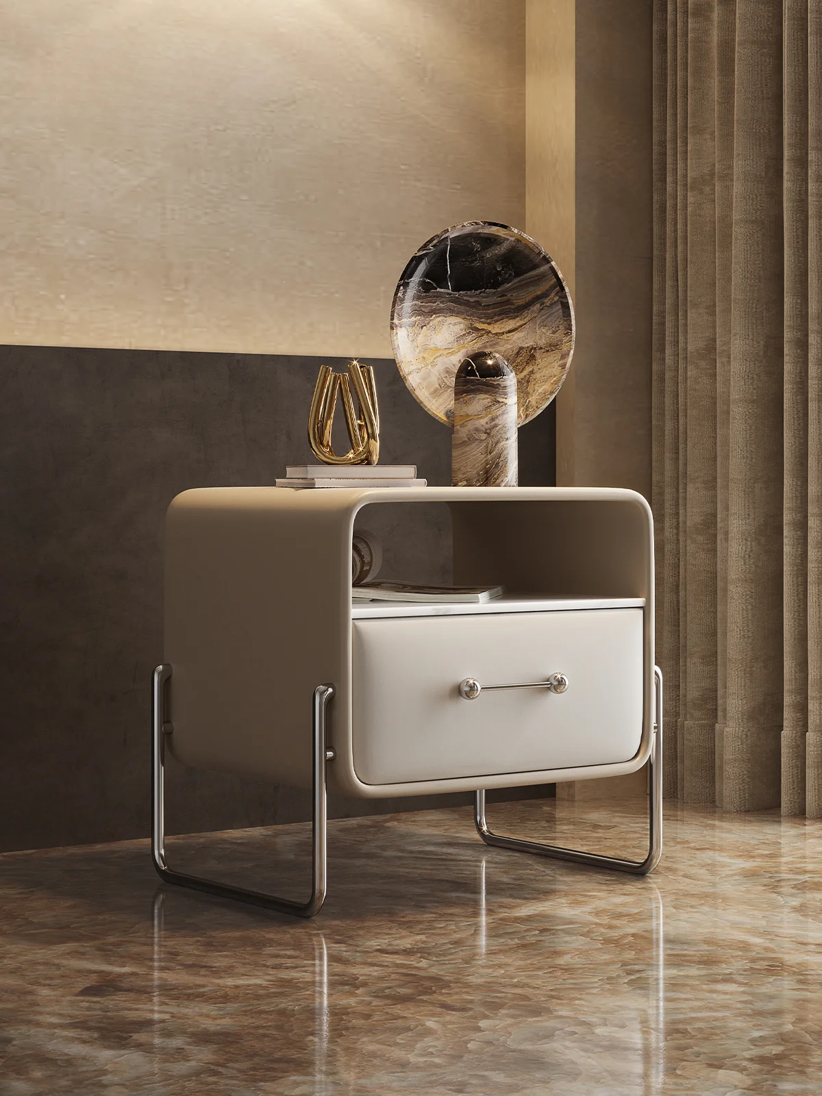 

New bedside table Modern minimalist bedroom storage Italian Nordic leather bedside ins online celebrity cabinet.