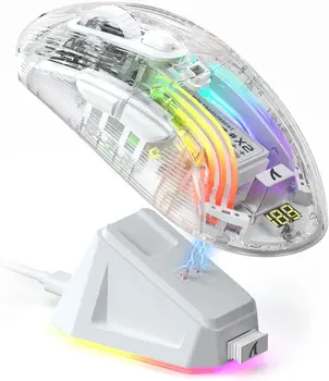 ATTACK SHARK X2Pro Wireless Gaming Mouse with RGB Charging Dock,Tri-Mode Mute Mouse RGB Backlit,Transparent Shell,PixArt 3212 1