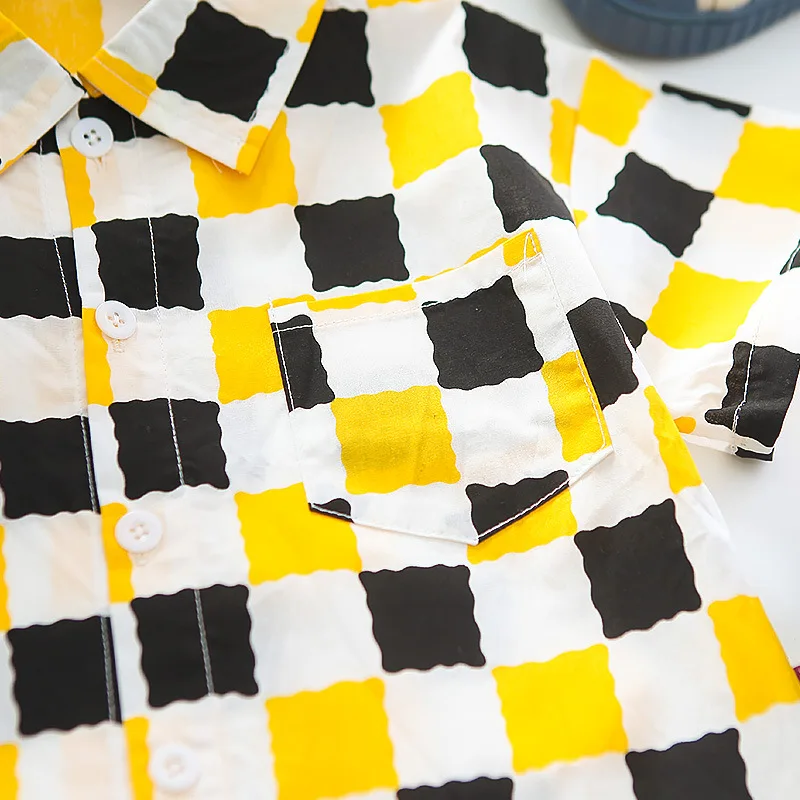 

Newborn Kids Short Sleeved Shorts Two-piece Set Children Checkered POLO Short Sleeve Jeans Shorts Sets Baby Boys Outdoor Wear