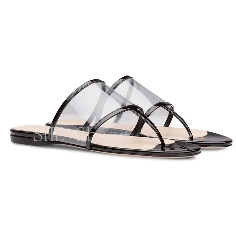 Fashion Transparent Pvc Flip-Toe Flates for Women Round Toe Low Heel Shallow Sandals Ladies Summer Casual Flipflops Shoes