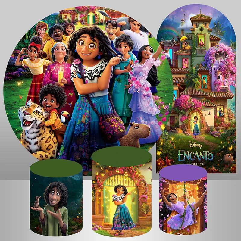 Encanto Mirabel Lsabella Round Background Cover Disney Movie House Magic Girls Happy Birthday Photography Background Plinth Covers