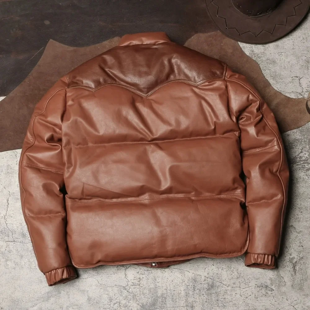 

DSCD880 Asian Size High Quality Super Warm Genuine Sheep Skin Leather Coat Mens Casual Down Jacket 350G