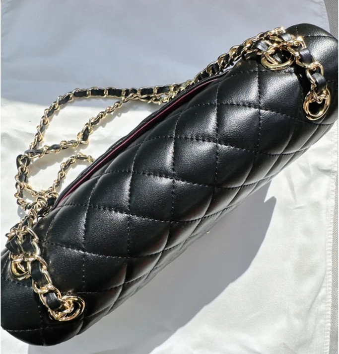 Damen Stepptasche Aus Lammleder Mit Kette Umhängetasche_voghion.com