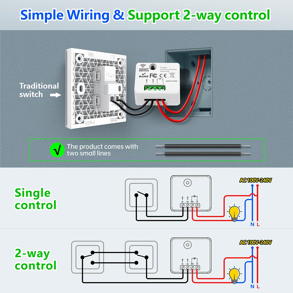 painel sem fio para lampada ligado desligado 433mhz 220v 110v 01