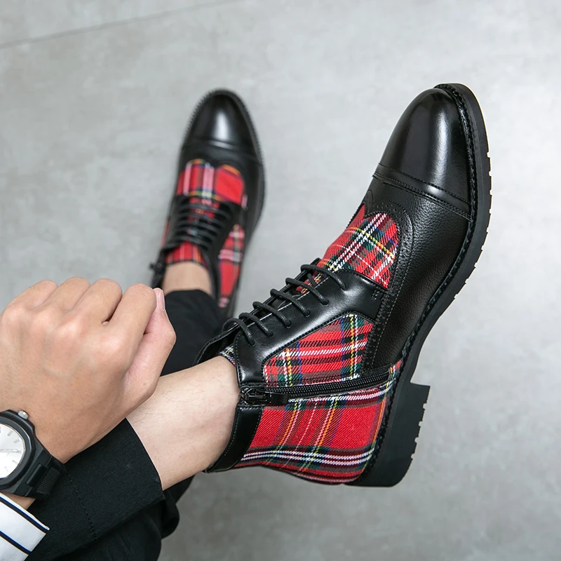 Fall Winter Brand Men's Chelsea Boots Split Leather Men's Slip-On Ankle Boots Luxury Fashion Designer Classic Red Black