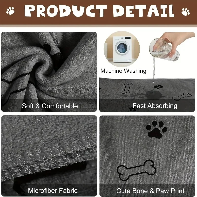 Pet Towel 60x100cm Drying Dog Cat Bath Towel Microfiber Quick-drying Dog Claw Absorbent Blue Grey Bath Pets Products pet bath towel