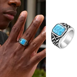 Vintage Punk Ethnic Men's Ring with Geometric Stone Design - 10 (RC - 605S - 1)