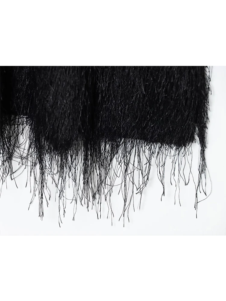 Women's Slim Tassel Dress Sexy Bodycon Long Sleeve Tassel Decoration Turtleneck Ladies Holiday Party Chic Splice Mini Dress