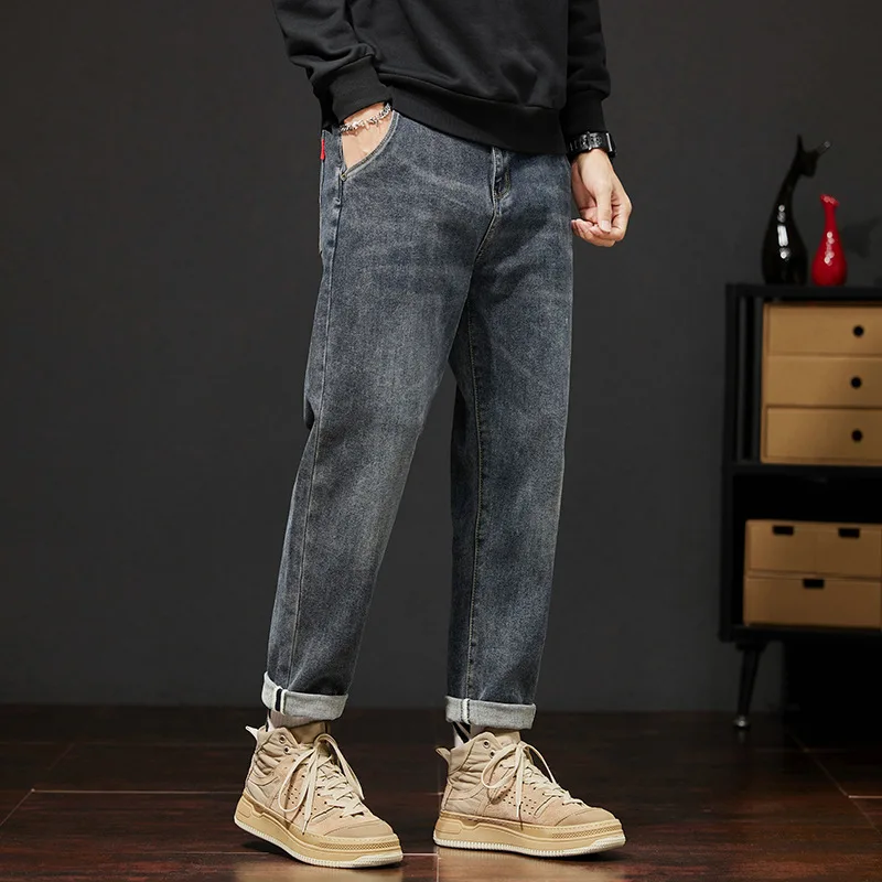 jean man Washed Denim Jeans Men Straight Stretch Jeans for Men Trousers Black gray Classic Vintage Mens Pants Big Size 28-48