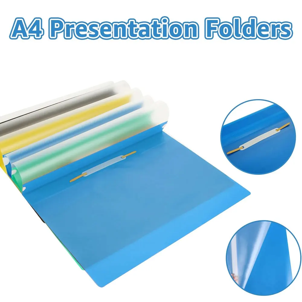 5-pack project folders, A4 plastic folders, transparent cover, double-hole binding clips, specifically for document storage. - 4