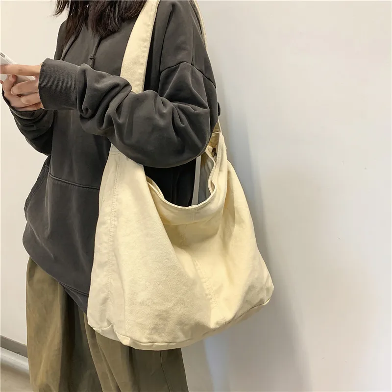 

Casual 2022 Women Shopper Canvas Tote Bag Female Solid Simple Large Capacity Shoulder Bag Women Designer Crossbody Bags
