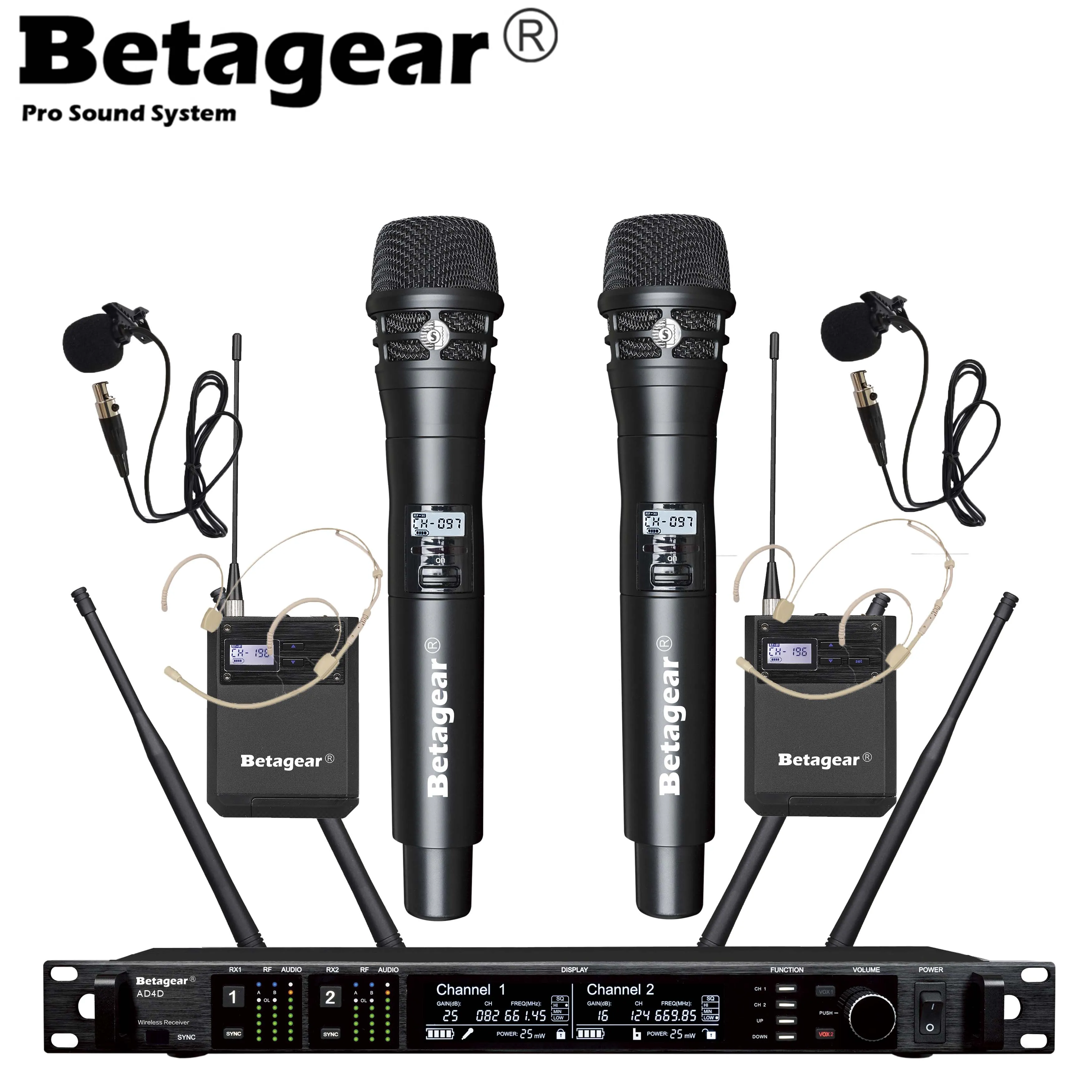 Betagear Digital Microphone Wireless System Micro 615-685Mhz Stage Mikrofon True Diversity Mic AD4D Dual Handheld Microfone bluetooth microphone Microphones