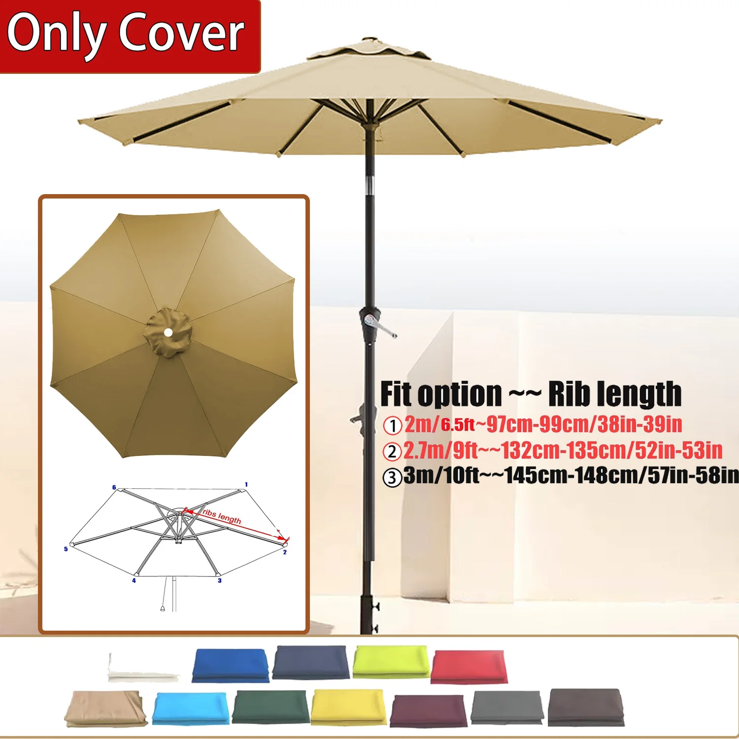Green Replacement Umbrella Canopy – Waterproof Patio Parasol Cover 1