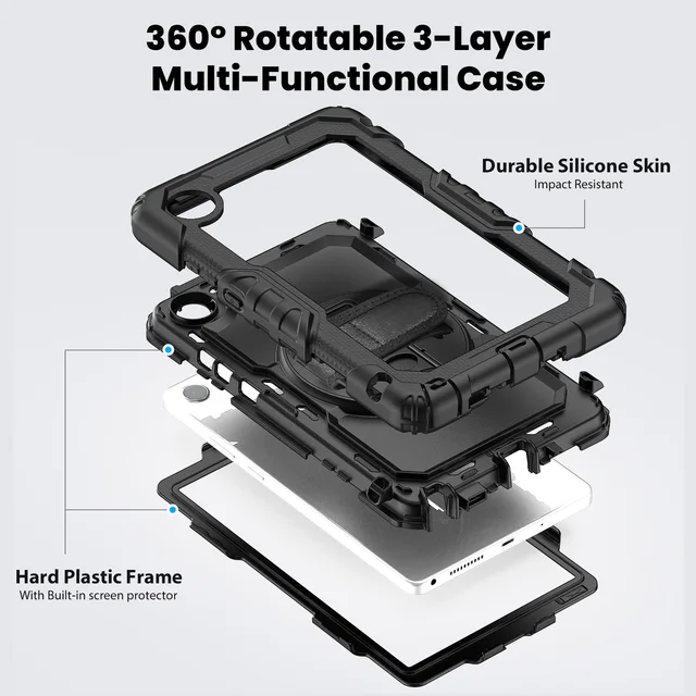 Protective Tablet Case For Lenovo Tab One 8.7 Inch/K9 TB305FU 2025 Case With Screen Protector,Full Body Protective Rugged Cover Rotating Handle Silicone Case Heavy Duty Protection(Purple