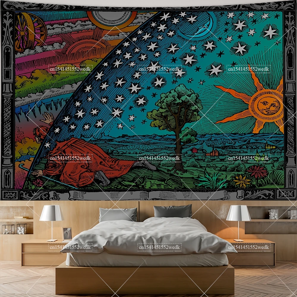 Celestial Voyage The Flammarion Gravur Wandteppich Mittelalterliche Raumdekoration Ästhetik Landschaftskunst Poster Hintergrund Tücher – Detail 5