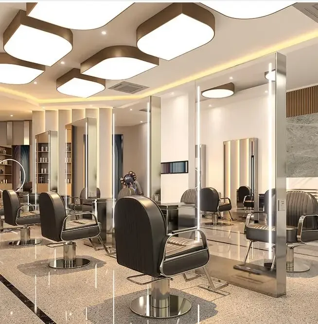 Net red barber shop mirror hairdressing mirror table hair salon special stainless steel double-sided hairdressing
