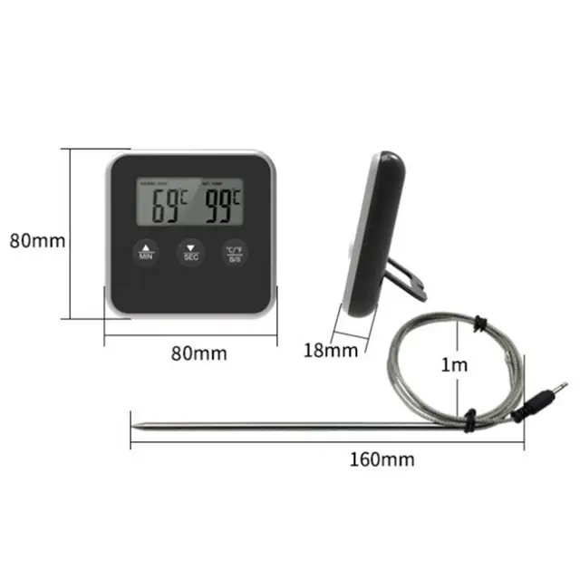 Mini Konyha Digitális Főzés Hőmérő Húgyelelmiszer -Hőmérséklet Sütő Bbq Grill Időzítő Funkció Rozsdamentes Acél Szondával - Image 6