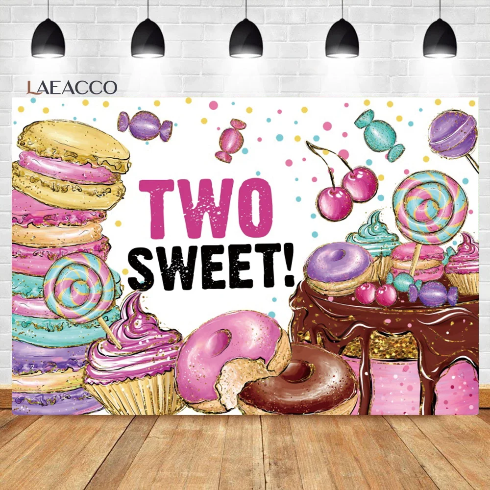 

Laeacco Donut Sweet Two Grow Up Backdrop for Girl Baby Shower Birthday Ice Cream Dessert Party Customized Photography Background